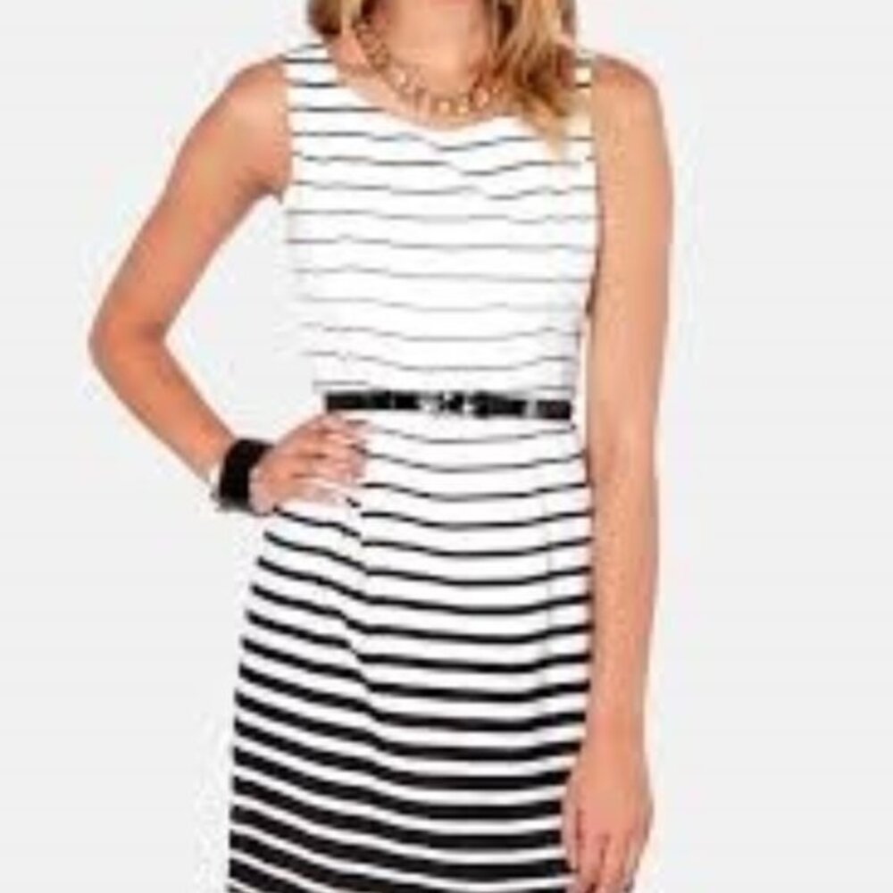 GIBSON LATIMER Black & White Striped SHEATH DRESS, size S